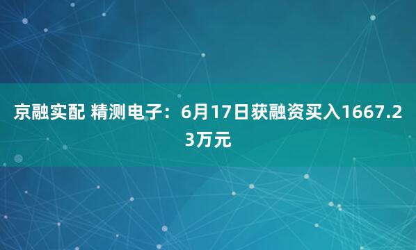 京融实配 精测电子：6月17日获融资买入1667.23万元