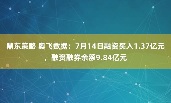 鼎东策略 奥飞数据：7月14日融资买入1.37亿元，融资融券余额9.84亿元